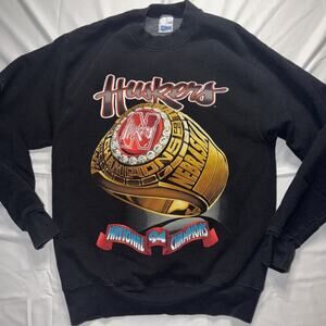 Vintage Nebraska Huskers 1994 National Champs Ring Sweatshirt Sz Med Black
